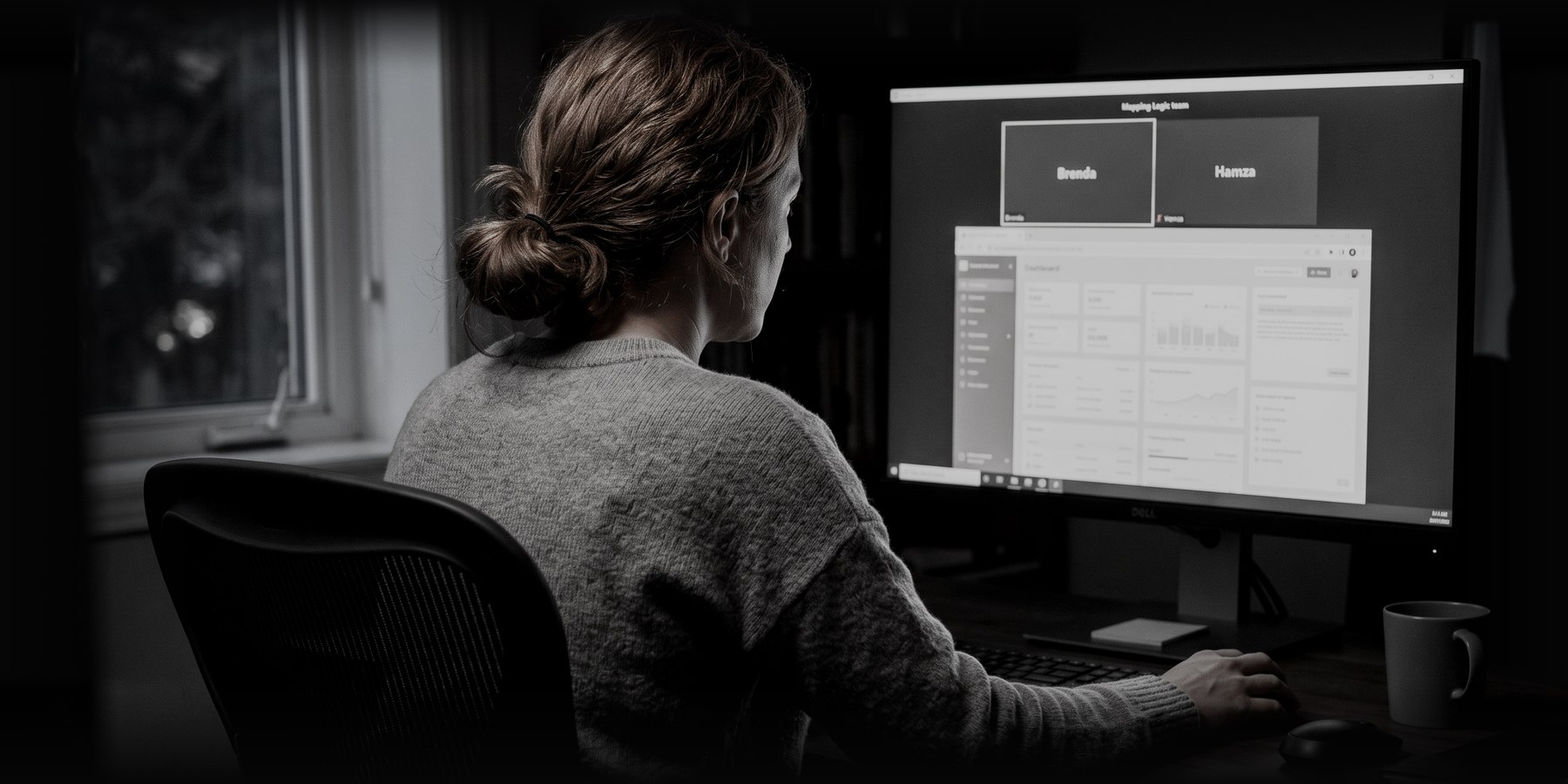 A video call with the Mapping Logic team, her dashboard shared